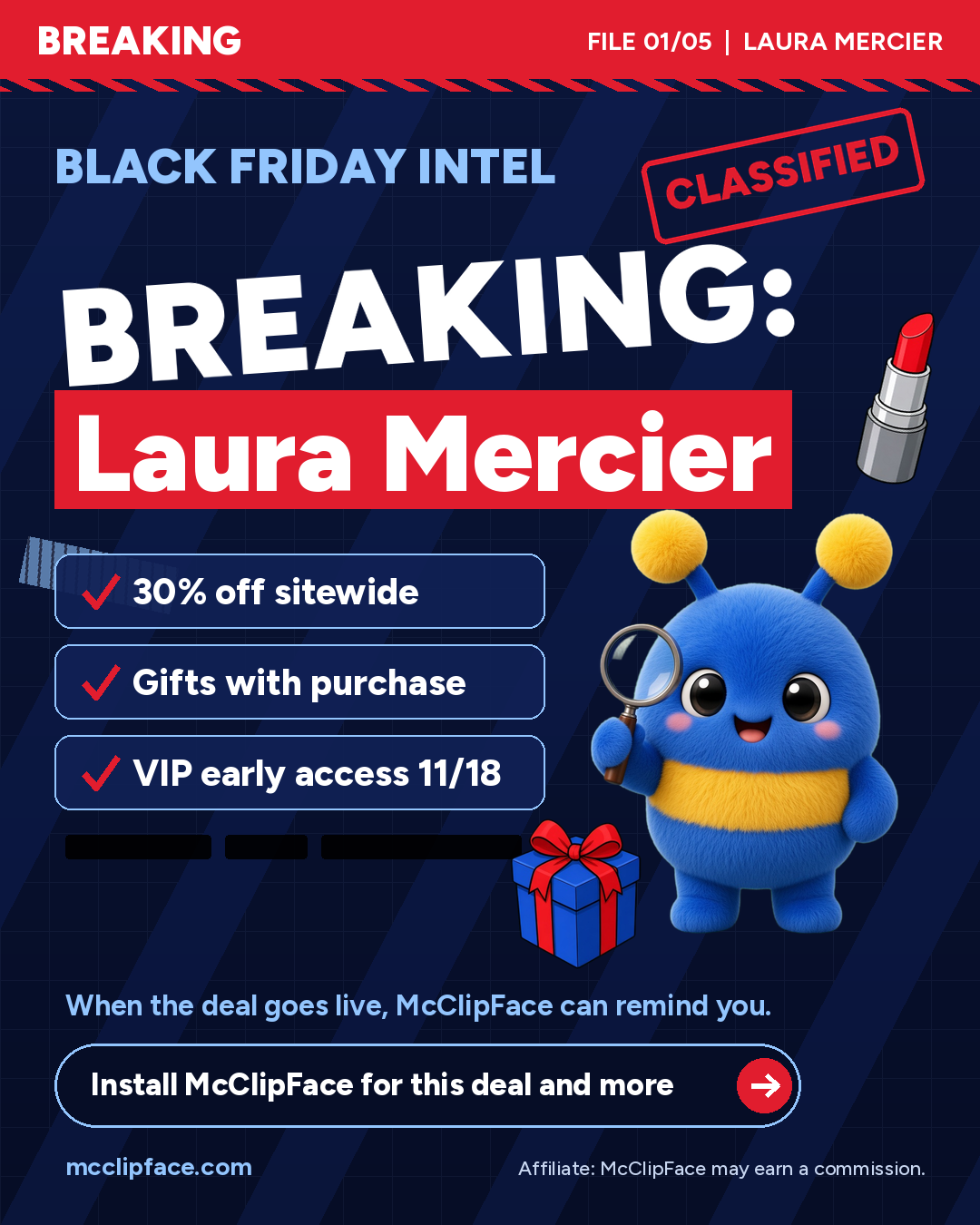 Black Friday Intel: Breaking, Laura Mercier. 30% off sitewide, gifts with purchase, VIP early access 11/18.